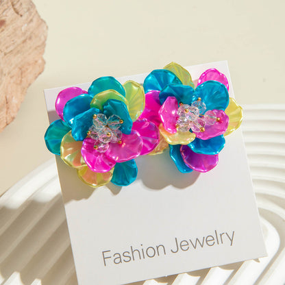 Colorful Resin Flower Petal Earrings Sweet Floral Studs