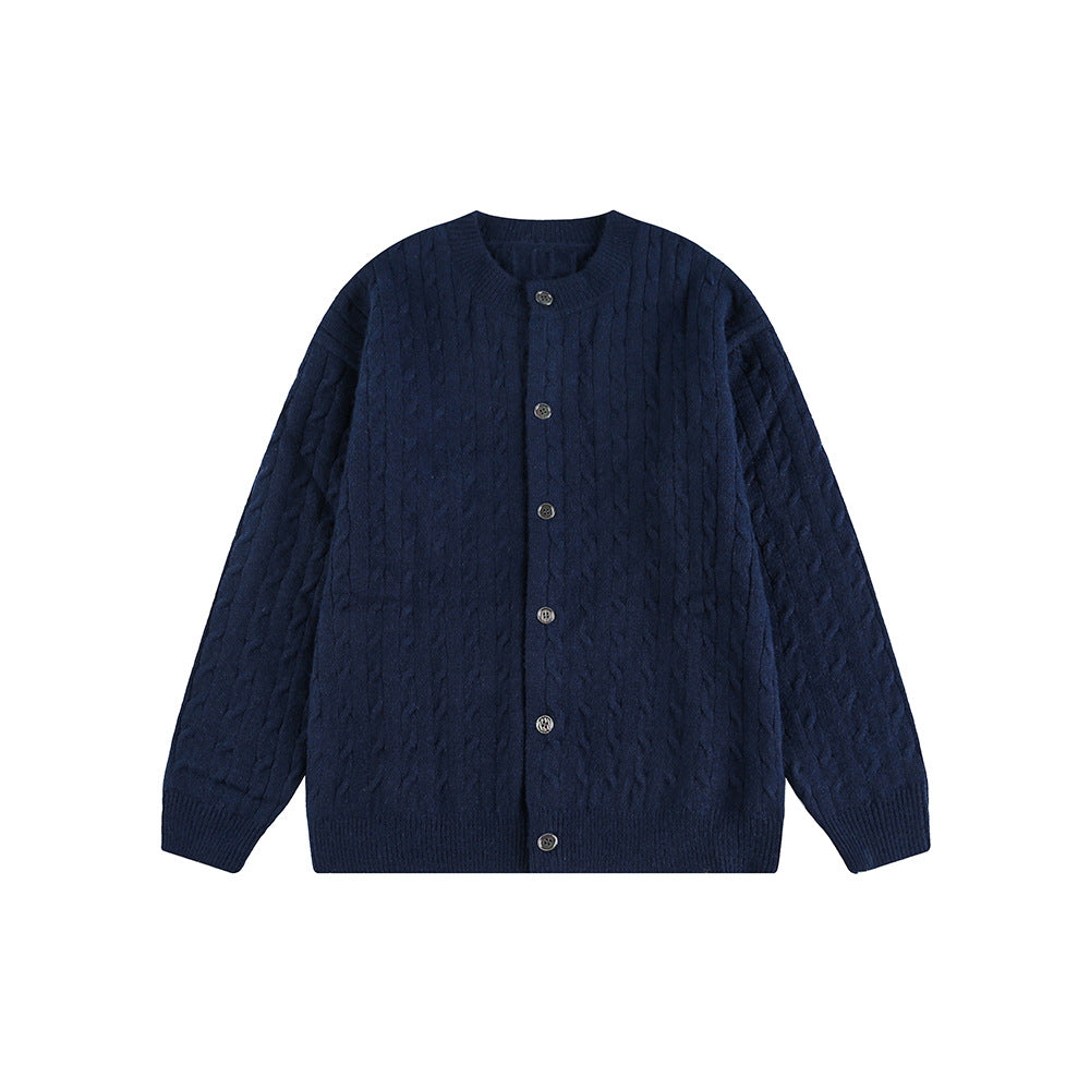 Simple Cable Knit Button Down Loose Cardigan