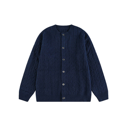 Simple Cable Knit Button Down Loose Cardigan