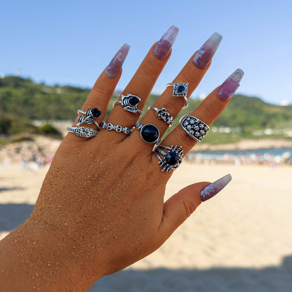 Halloween Gothic Skull Vintage Rings Punk Spider Snake Animal Ring Set