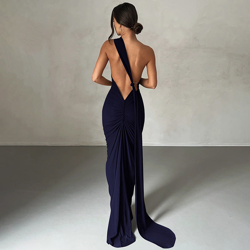 Summer New Sexy Backless Ruched Midi Dress
