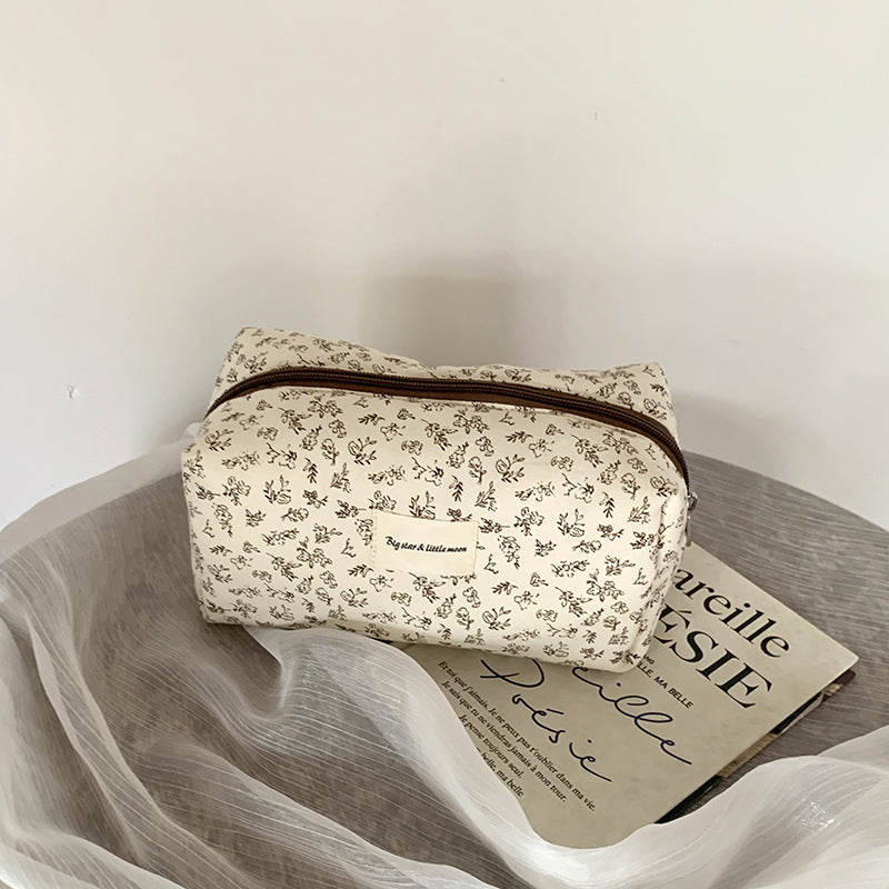French Floral Makeup Organizer Bag Portable Travel Cosmetic Case