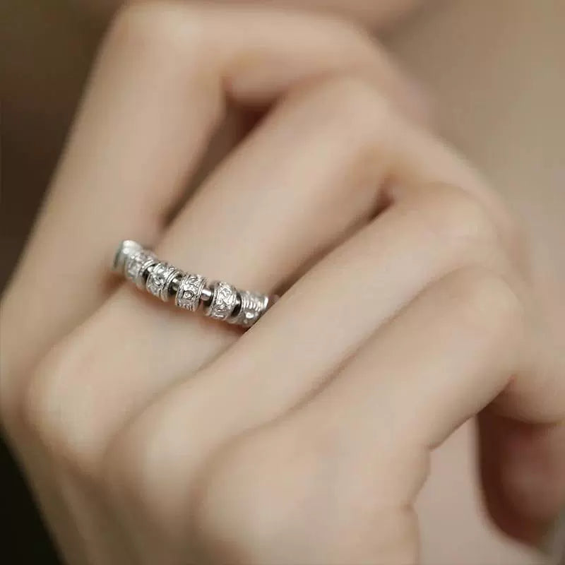 S925 Silver Six-Character Mantra Ring, Female Niche Design, Retro Ethnic Ring