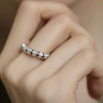 S925 Silver Six-Character Mantra Ring, Female Niche Design, Retro Ethnic Ring