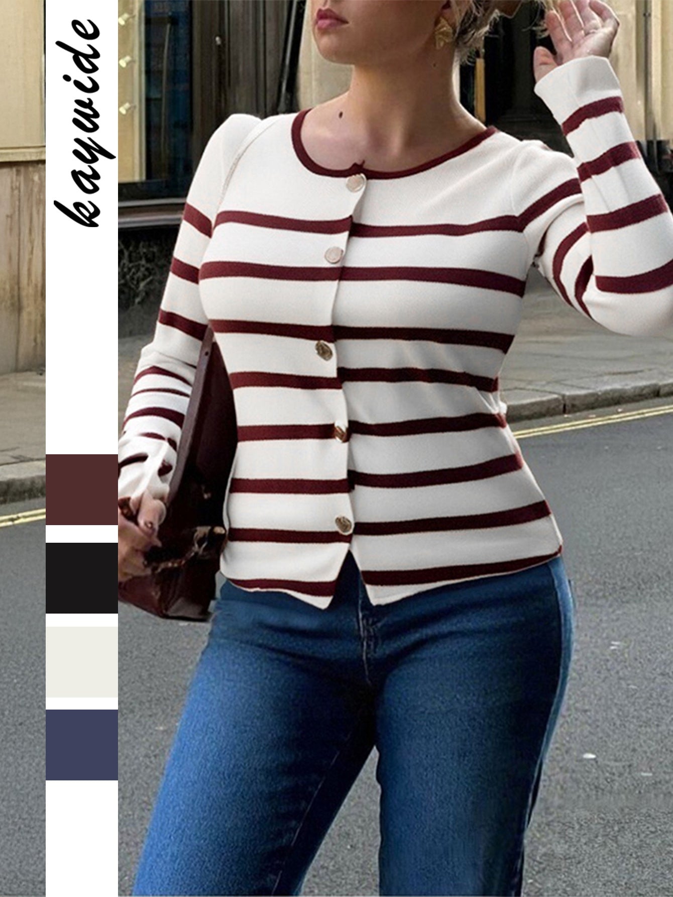 Elegant Striped Long Sleeve Vest For Women