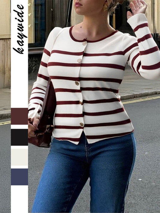 Elegant Striped Long Sleeve Vest For Women
