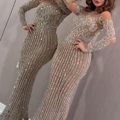 Elegant Gold Sequin Maxi Dress For Evening Wear