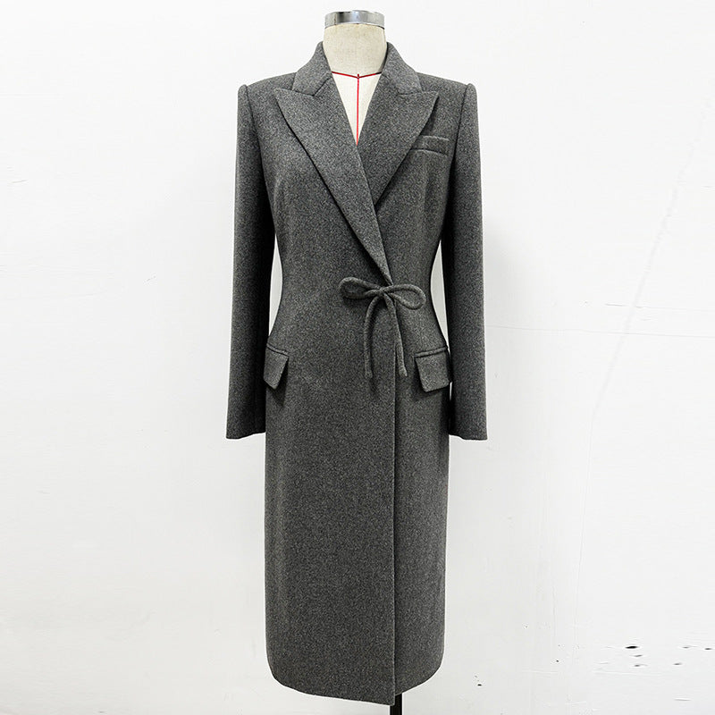 Bow Long Wool Blend Coat