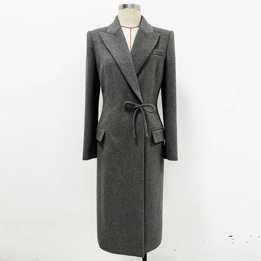 Bow Long Wool Blend Coat