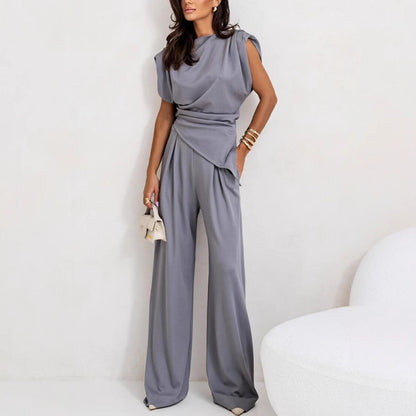 Stylish Solid Color Irregular Women's Suit Set
