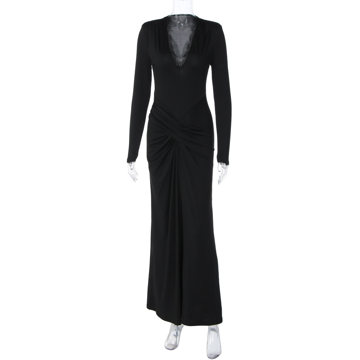 Trendy Solid Color Long Sleeve Dress with Waist Tie