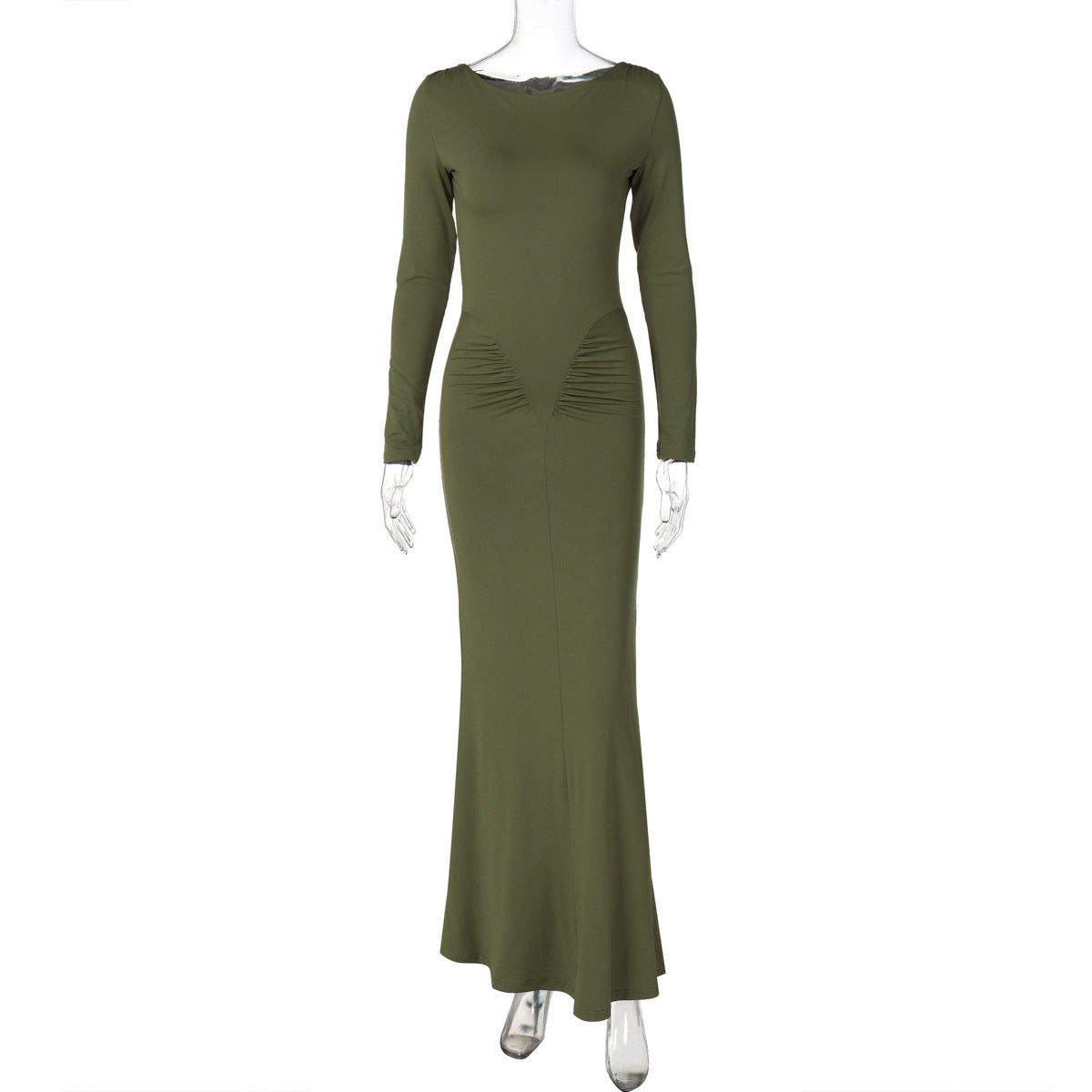 Chic Fit Ruched Round Neck Long Sleeve Dress