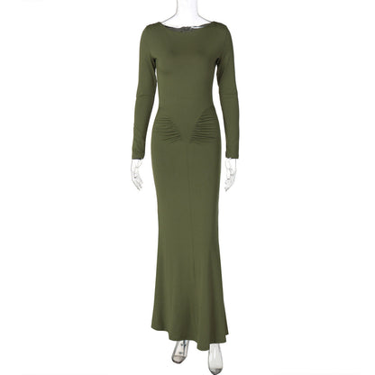 Chic Fit Ruched Round Neck Long Sleeve Dress