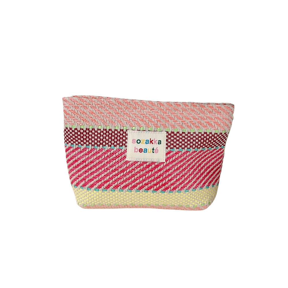 Color Block Striped Large Capacity Make Up Bag