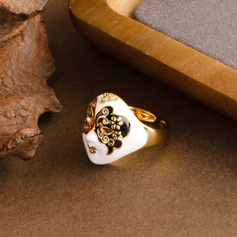Stylish Creative New Chinese Opera Mask Ring Adjustable Open Band