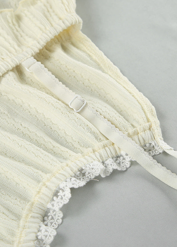 Knitted Two Piece Lounge Set With Lace Trim