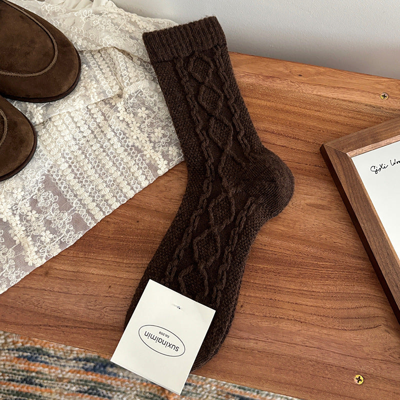 Trendy Cable Knit Wool Warm Crew Socks