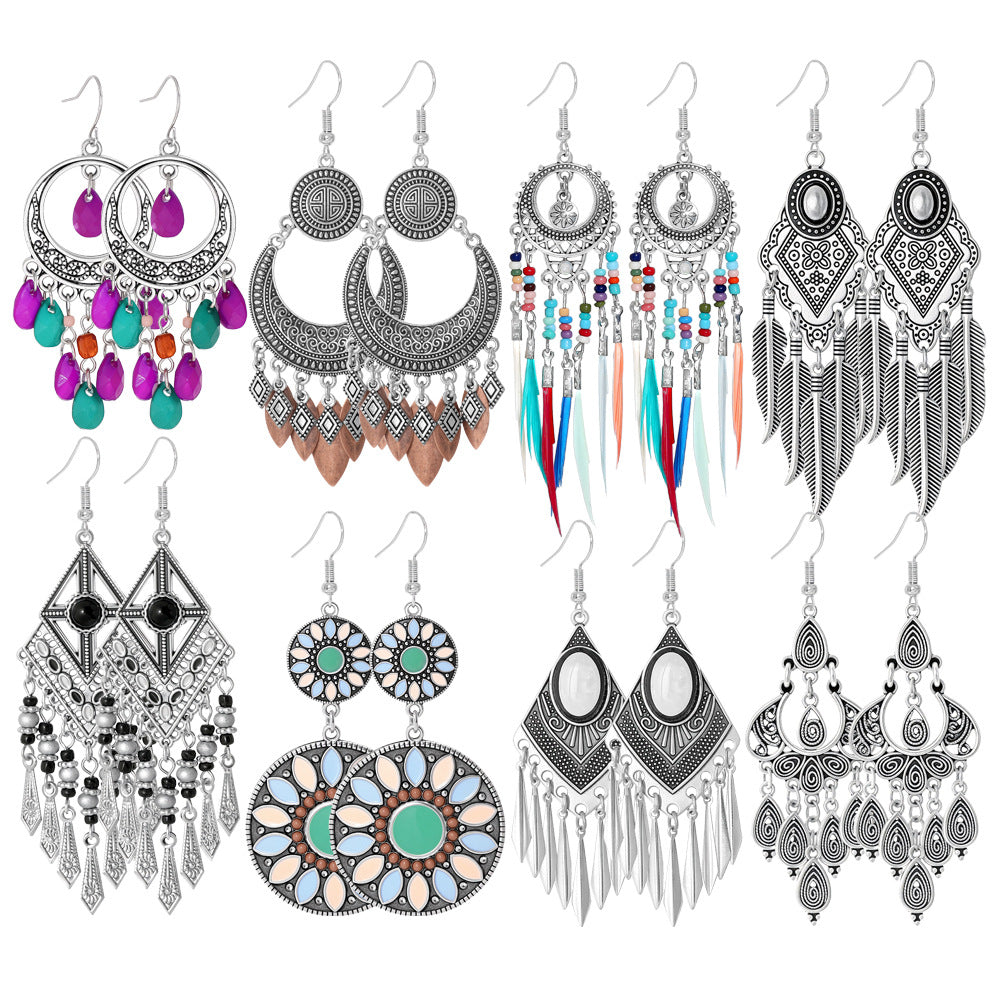 Bohemian Vintage Floral Tassel Earrings for Women
