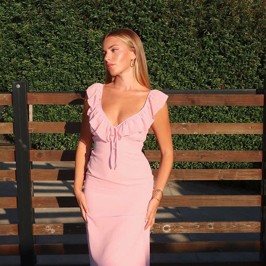 Sleeveless Ruffle Bodycon Dress V-Neck Elegant Summer Dress