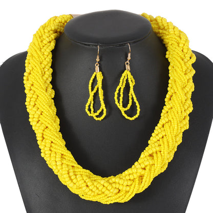Colorful Multi-Layer Beaded Statement Necklace Set