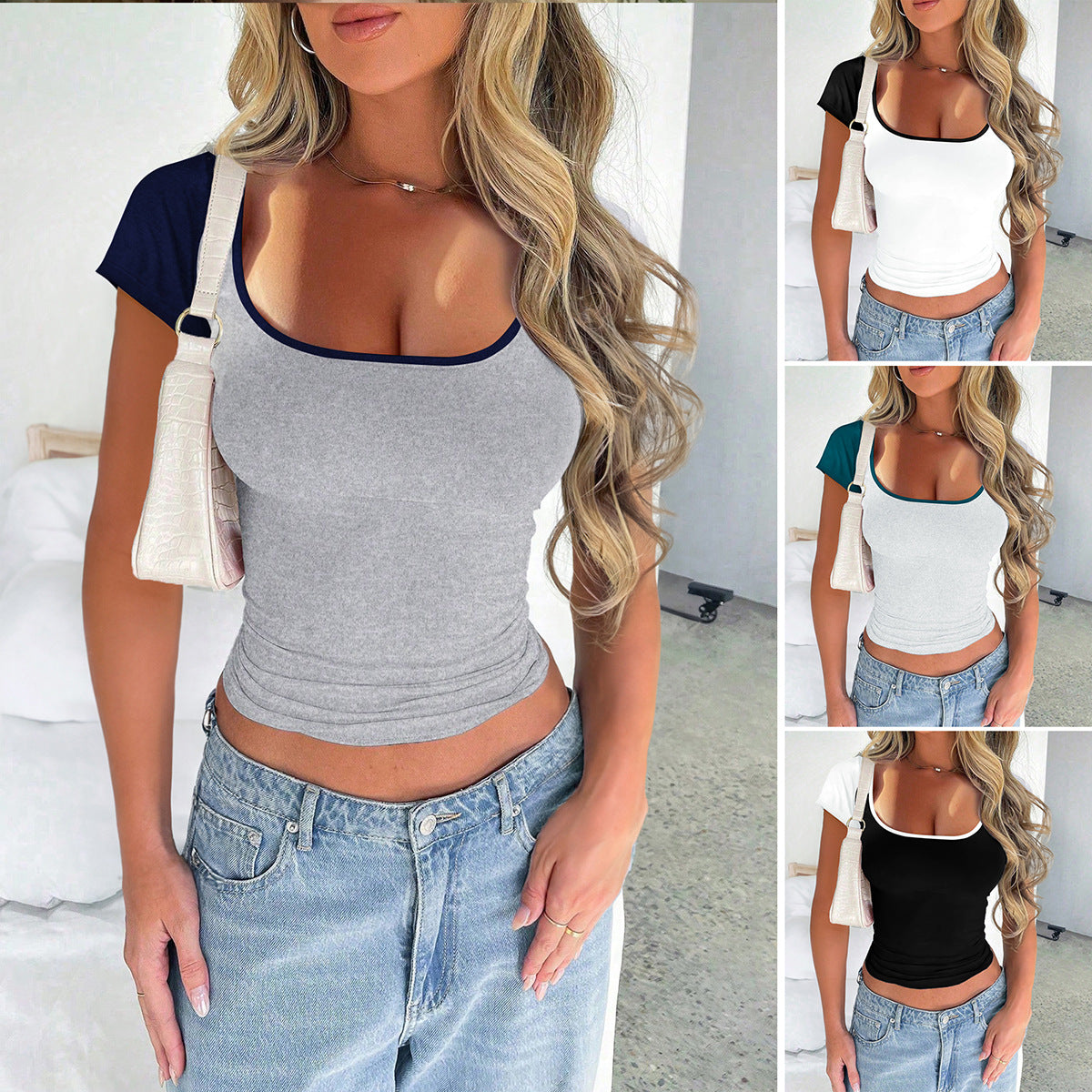 Y2K Sexy Slim Fit U-Neck Short Sleeve Top