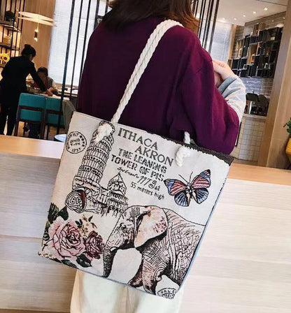 Double-Sided Ethnic Style Embroidery Bag Women'S Live Embroidery Peacock Elephant Canvas Bag