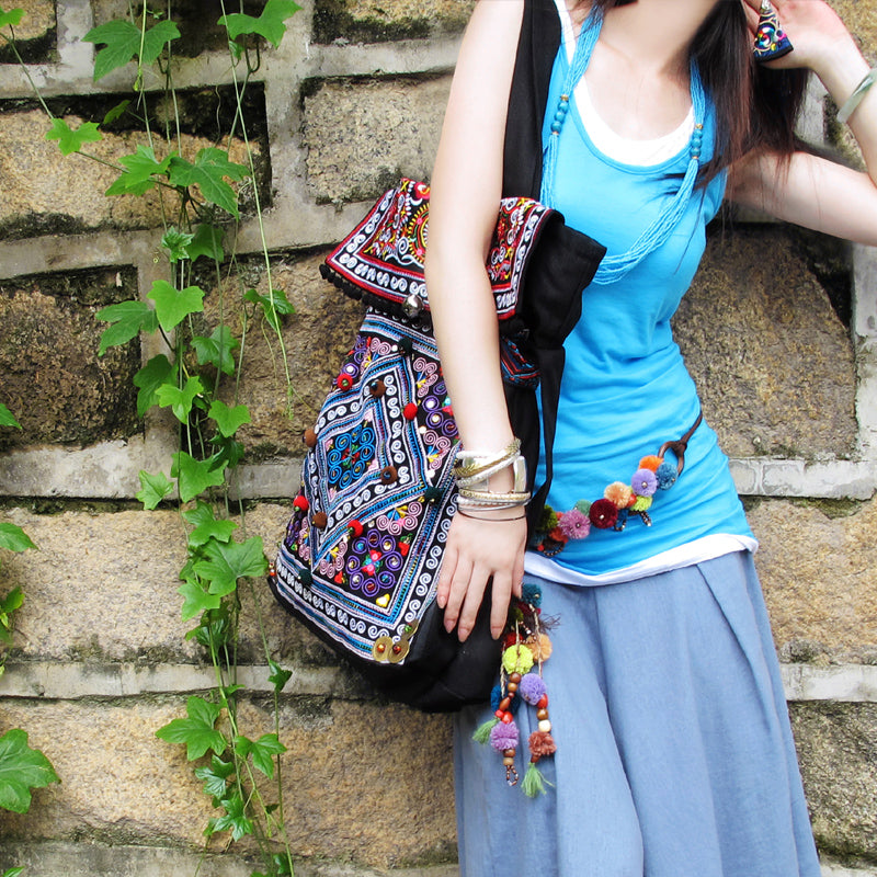 Original Ethnic Embroidery Bag Large Capacity One Shoulder Portable Bag Travel Bag Canvas Bag Women'S Bag
