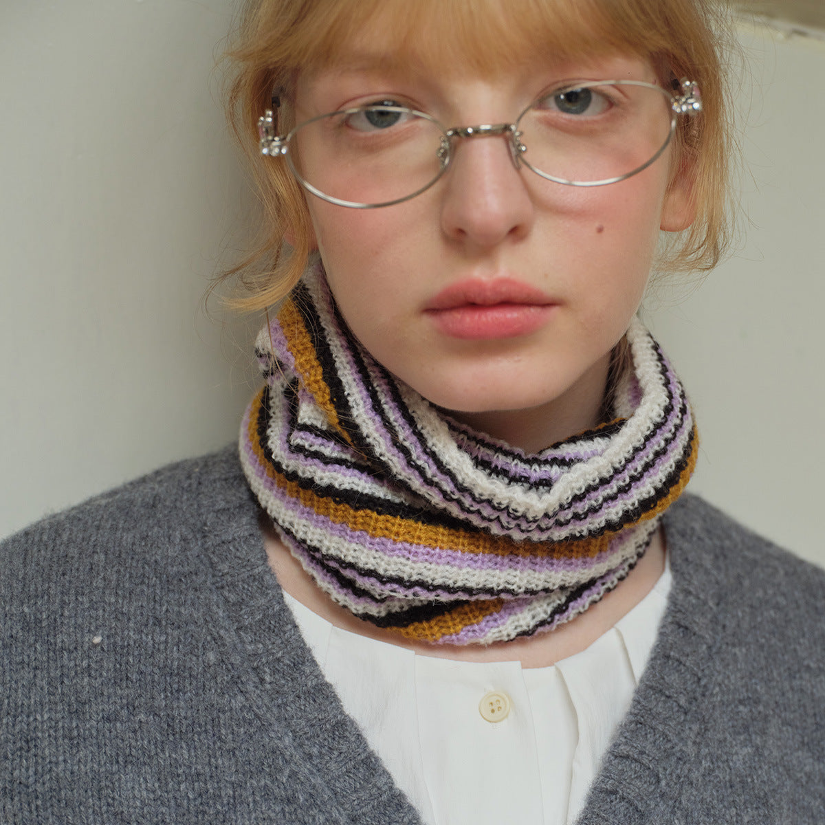 Striped Wool Blend Knit Neck Warmer for Unisex Winter Wear