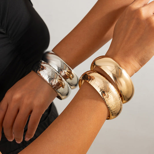 Fashionable Bold Metal Arc Bangle Bracelet - Layered Wide Wristband