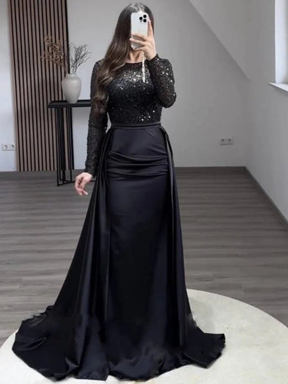 Elegant Satin Mermaid Dress With Beading For Formal Events