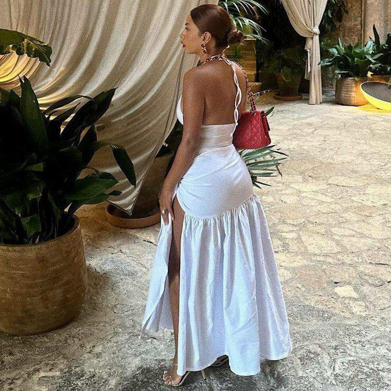 Sexy Backless Jumpsuit with Tie Waist Skirt Set