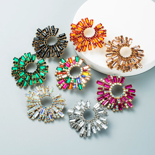 Colorful Water Drop Earrings Alloy Inlaid Crystal Floral Design