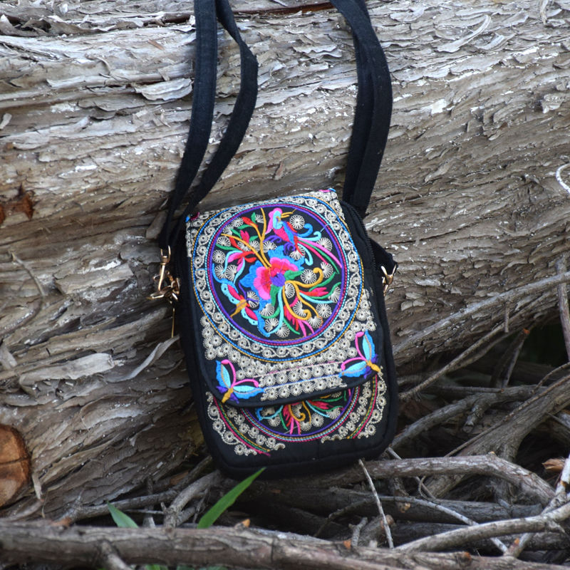 Ethnic Style Bag Small Bag Women'S New Mini Diagonal Canvas Small Squareflower Versatile Mobile Phone Coin Purse