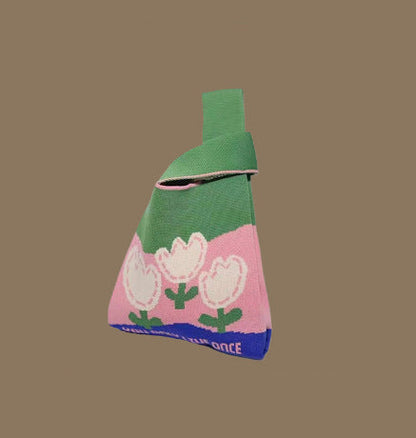 Knitted Tote Bag With Cute Designs Soft Polyester Casual