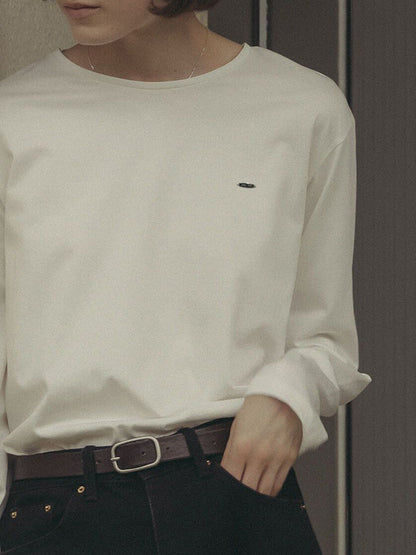 Premium Cotton Long Sleeve Crew Neck T-Shirt with Metal Badge