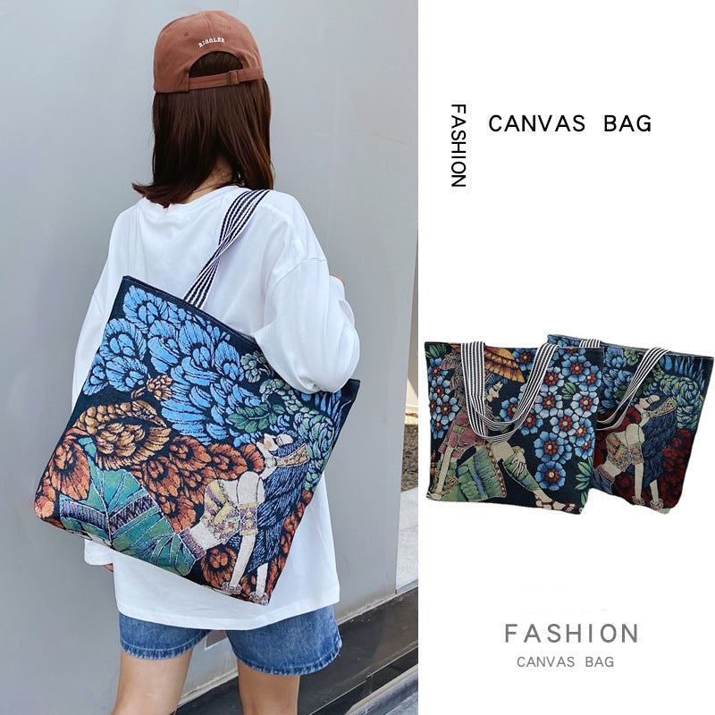 Fashionable Women’s Canvas Tote Bag Multi-Color Retro Style