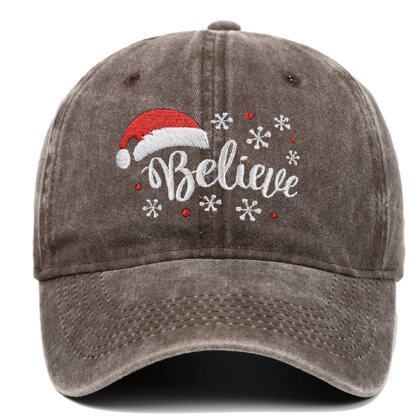Distressed Snowflake Embroidery Adjustable Santa Baseball Cap