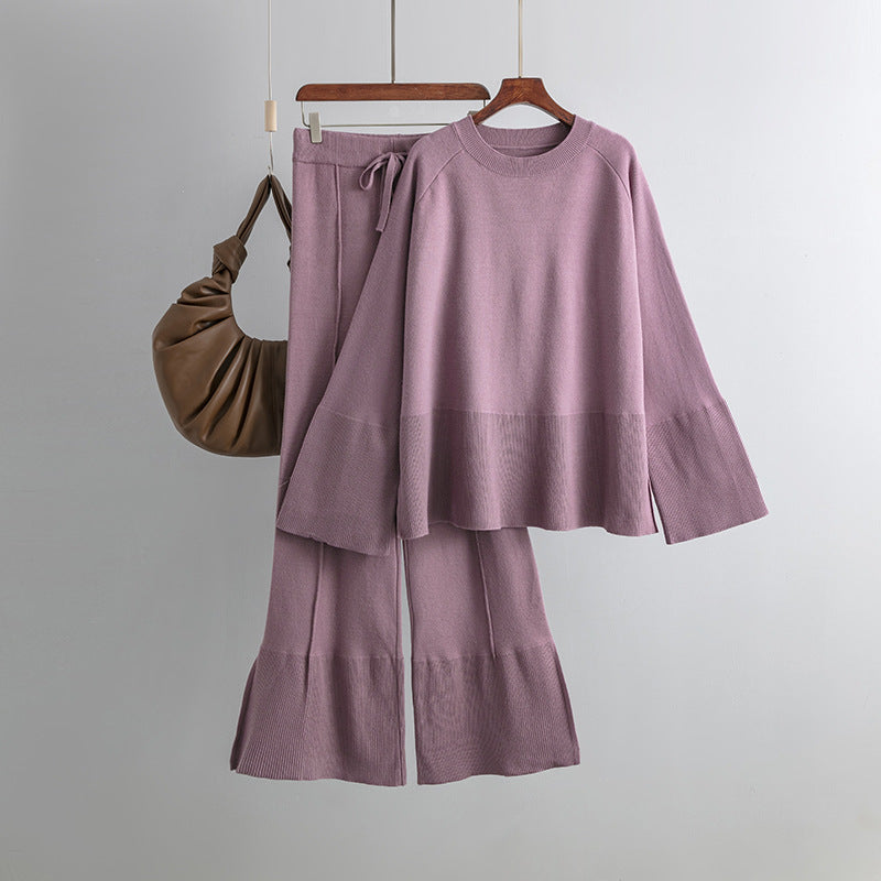2+ Round Neck Side Split Knit Sets