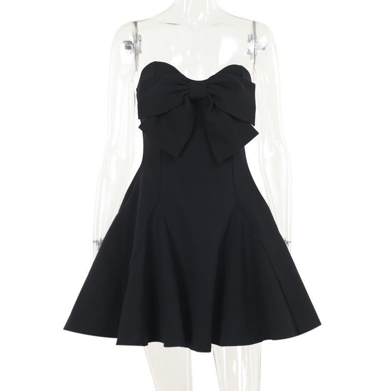 Sexy Bow Tie Strapless Bodycon Mini Dress