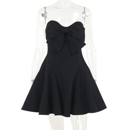 Sexy Bow Tie Strapless Bodycon Mini Dress