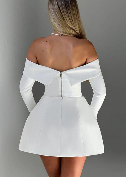 Off Shoulder Mini Flare Dress with Long Sleeves
