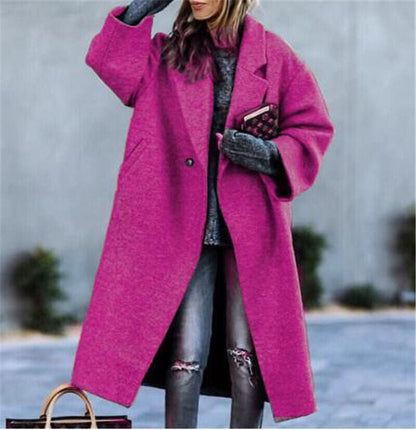 Casual Long Coat Elegant Solid Color Warm Wool Blend Outerwear