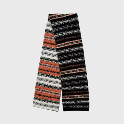 Handmade Fair Isle Vintage Pattern Wool Blend Scarf for Women