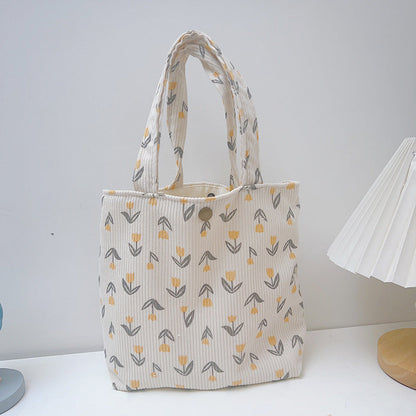 Floral Corduroy Tote Bag Stylish Casual Lunch Bag