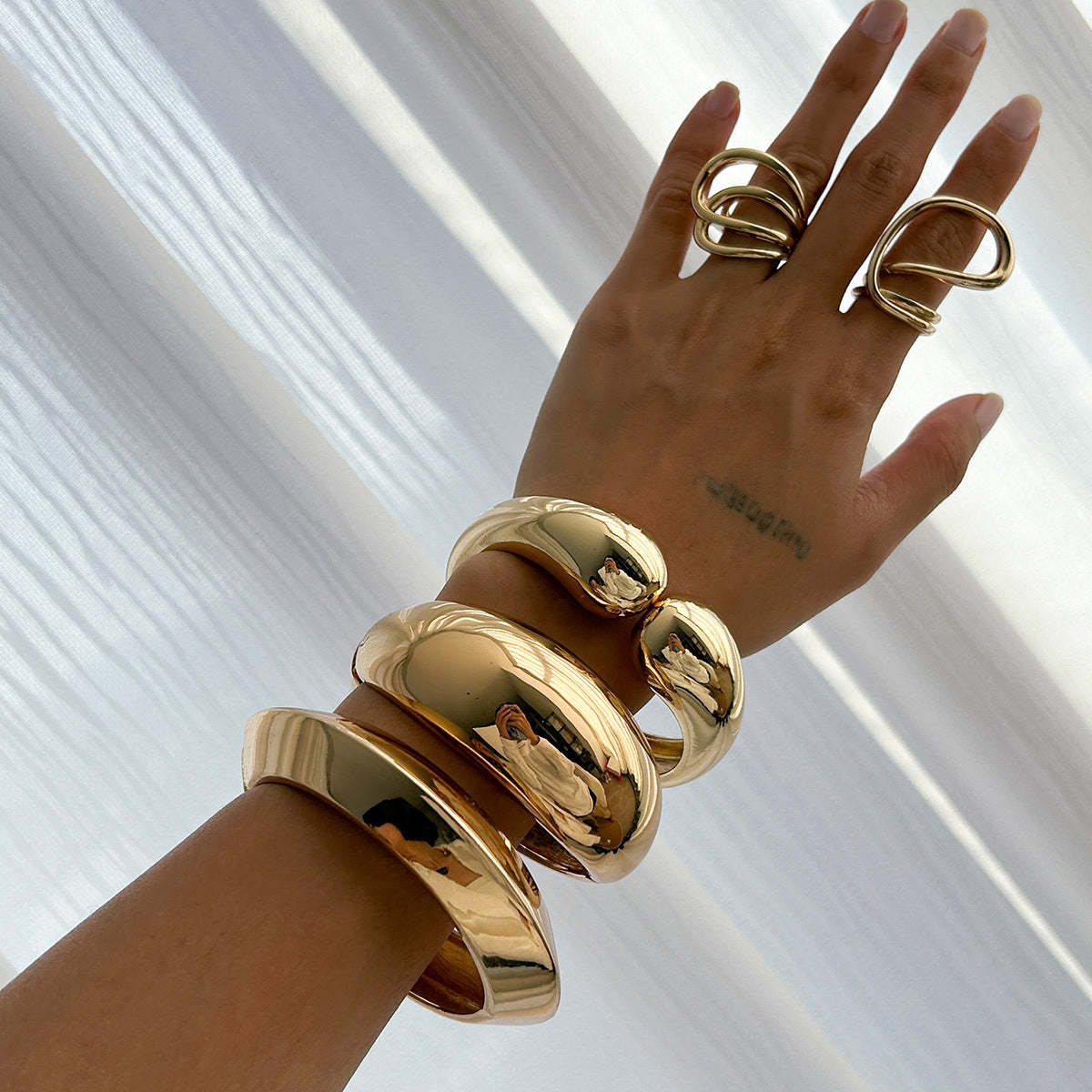 Geometric Hollow Double Waterdrop Bracelets Set Zinc Alloy Fashion
