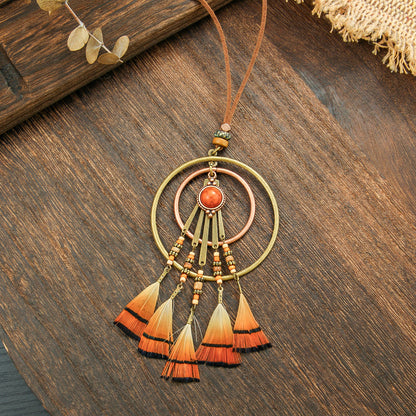 Colorful Feather Pendant Necklace Bohemian Style Butterfly Jewelry
