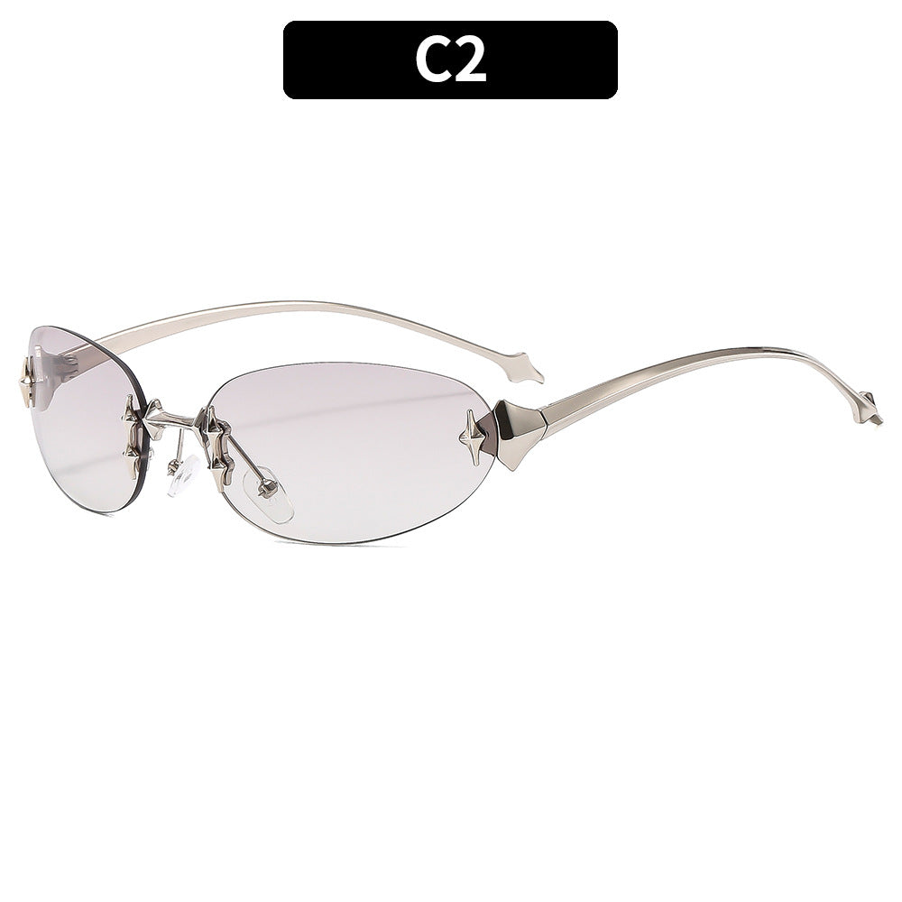 Y2K Star Oval Sunglasses Retro Metal Sunglasses for Outdoor Style
