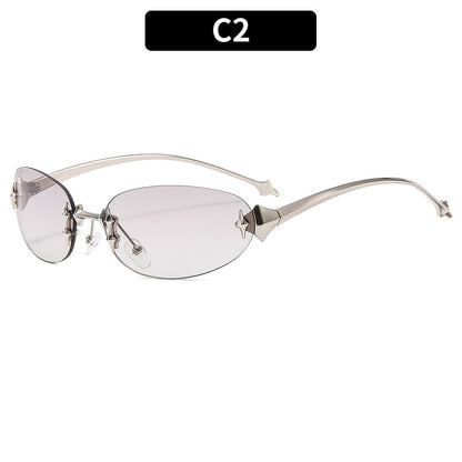 Y2K Star Oval Sunglasses Retro Metal Sunglasses for Outdoor Style