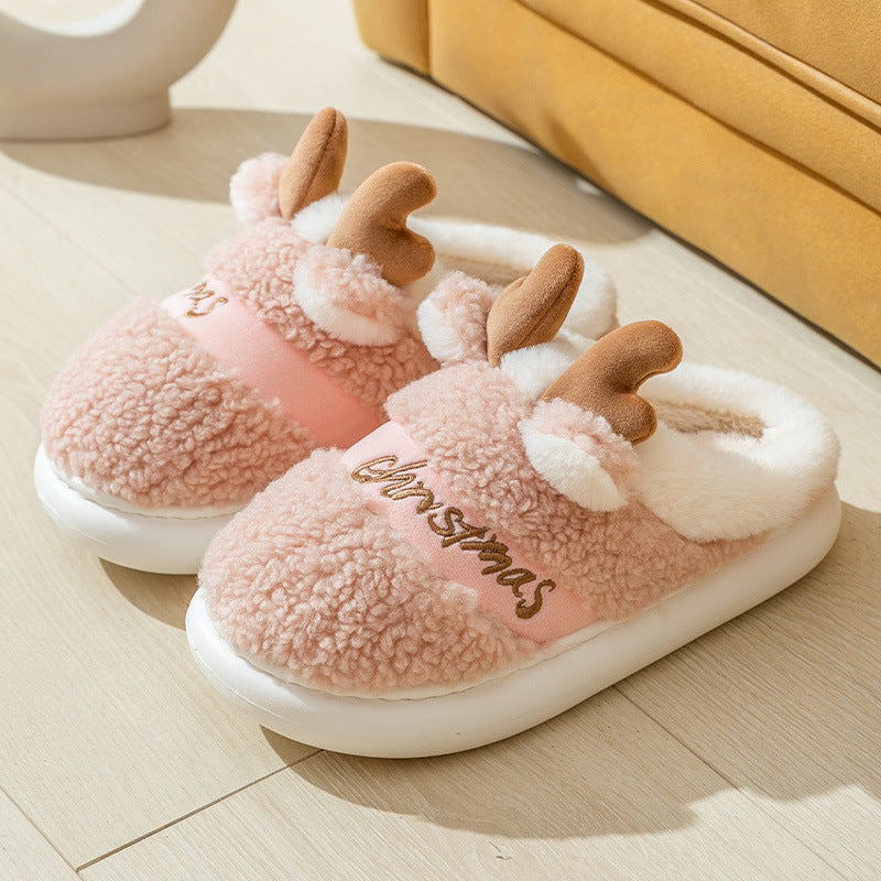 Cute Reindeer Warm Plush Outdoor Slippers