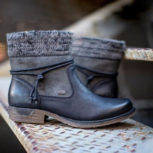 Autumn And Winter Round Head Low Heel Vintage Brushed Yarn Mouth Women'S Cotton Boots Large Martin Boots